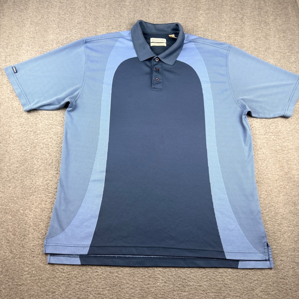 Tehama Men's XL Blue Colorblock Short Sleeve Polo Shirt Hang Em Dry Golf Top